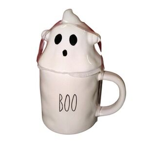 B. Harbor Halloween Mug BOO Ghost Topper Lid White Ceramic Rae Dunn Style New
